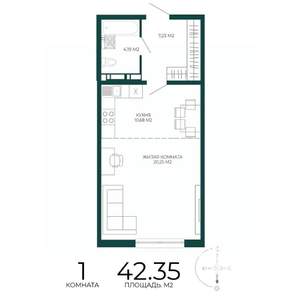 1-к квартира, вторичка, 42м2, 3/17 этаж