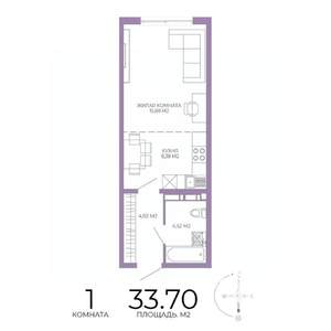 1-к квартира, строящийся дом, 34м2, 4/17 этаж