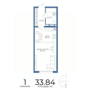 1-к квартира, строящийся дом, 34м2, 15/17 этаж