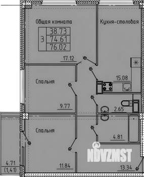 3-к квартира, вторичка, 75м2, 12/17 этаж