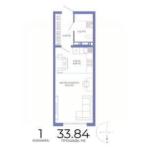 1-к квартира, строящийся дом, 34м2, 11/17 этаж