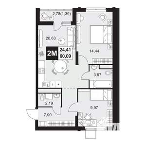 3-к квартира, вторичка, 60м2, 5/20 этаж