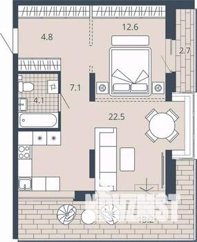 1-к квартира, вторичка, 60м2, 12/23 этаж