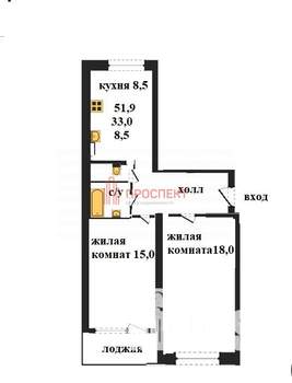 2-к квартира, вторичка, 52м2, 8/10 этаж
