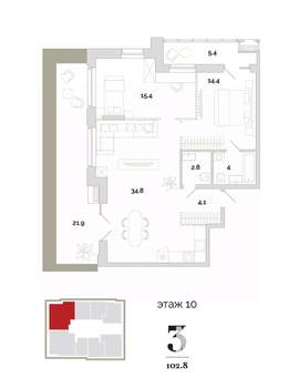 3-к квартира, вторичка, 92м2, 10/24 этаж