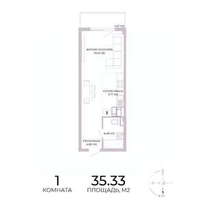 1-к квартира, строящийся дом, 35м2, 13/17 этаж