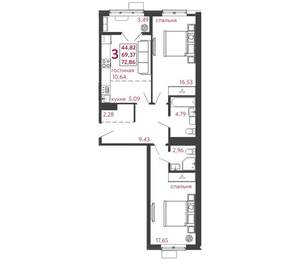 3-к квартира, вторичка, 73м2, 9/12 этаж