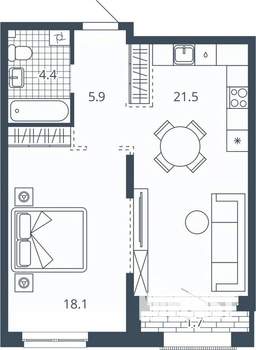 1-к квартира, вторичка, 52м2, 5/24 этаж