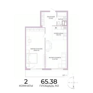 2-к квартира, строящийся дом, 65м2, 15/17 этаж