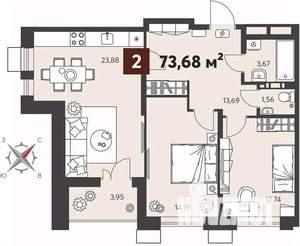 2-к квартира, вторичка, 74м2, 2/18 этаж