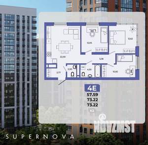 4-к квартира, сданный дом, 73м2, 9/20 этаж