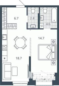 1-к квартира, вторичка, 48м2, 7/24 этаж