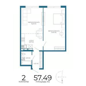 2-к квартира, строящийся дом, 57м2, 9/17 этаж