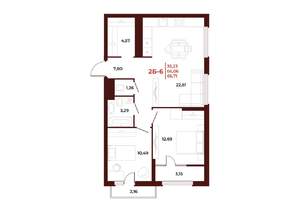 2-к квартира, вторичка, 67м2, 13/18 этаж