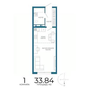 1-к квартира, вторичка, 34м2, 16/17 этаж