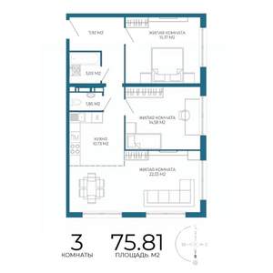 3-к квартира, строящийся дом, 76м2, 6/17 этаж