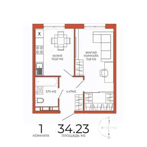 1-к квартира, строящийся дом, 34м2, 12/18 этаж