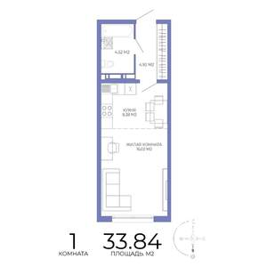 1-к квартира, строящийся дом, 34м2, 10/17 этаж