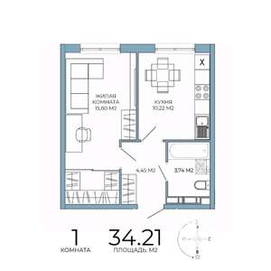 1-к квартира, строящийся дом, 34м2, 11/18 этаж