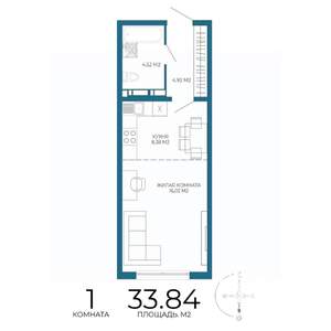 1-к квартира, строящийся дом, 34м2, 13/17 этаж