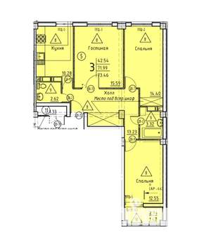 3-к квартира, строящийся дом, 73м2, 6/18 этаж