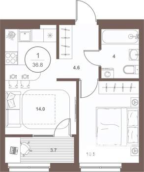 1-к квартира, вторичка, 37м2, 11/16 этаж