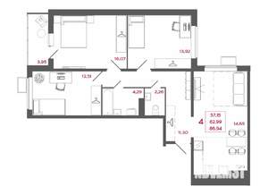 4-к квартира, вторичка, 87м2, 11/17 этаж