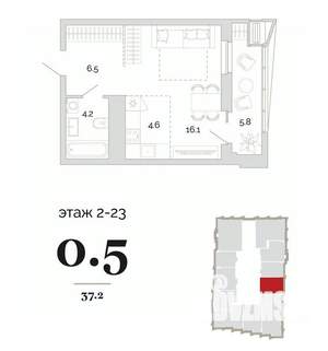1-к квартира, вторичка, 37м2, 11/24 этаж