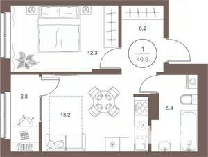 1-к квартира, вторичка, 41м2, 9/16 этаж
