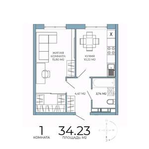 1-к квартира, строящийся дом, 34м2, 13/18 этаж