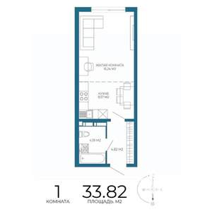 1-к квартира, строящийся дом, 34м2, 4/17 этаж