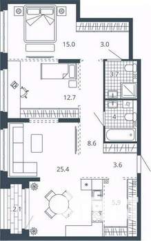 2-к квартира, вторичка, 84м2, 6/24 этаж