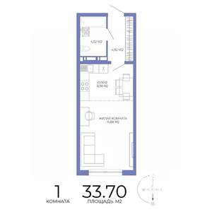 1-к квартира, строящийся дом, 34м2, 4/17 этаж