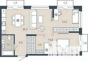 2-к квартира, вторичка, 72м2, 10/23 этаж