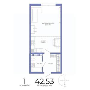 1-к квартира, строящийся дом, 43м2, 14/17 этаж