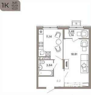 1-к квартира, вторичка, 42м2, 2/17 этаж