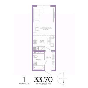 1-к квартира, строящийся дом, 34м2, 5/17 этаж