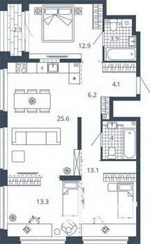 3-к квартира, вторичка, 85м2, 6/24 этаж