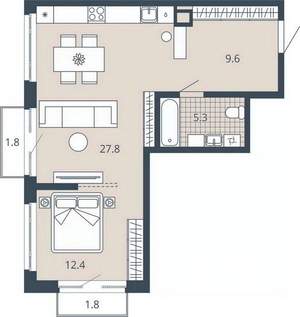 1-к квартира, вторичка, 58м2, 16/23 этаж