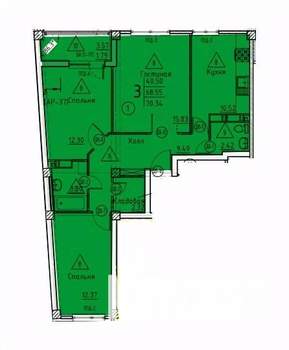 3-к квартира, строящийся дом, 70м2, 17/18 этаж