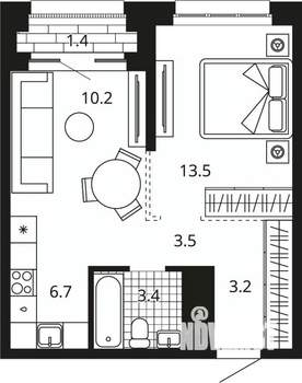 1-к квартира, вторичка, 42м2, 23/24 этаж
