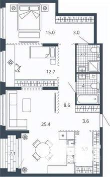 2-к квартира, вторичка, 84м2, 14/24 этаж