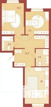 2-к квартира, вторичка, 69м2, 2/17 этаж