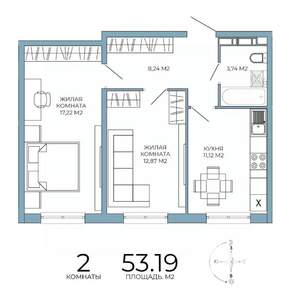 2-к квартира, строящийся дом, 53м2, 10/18 этаж