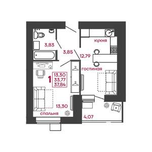 1-к квартира, вторичка, 38м2, 17/17 этаж
