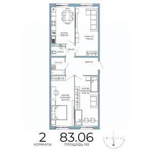 2-к квартира, строящийся дом, 83м2, 13/18 этаж