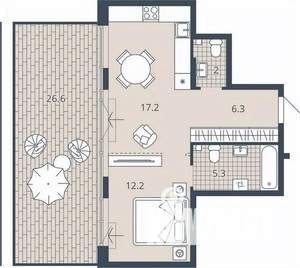 1-к квартира, вторичка, 56м2, 8/24 этаж