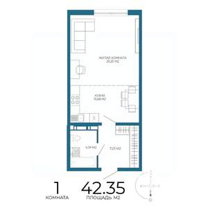 1-к квартира, вторичка, 42м2, 3/17 этаж