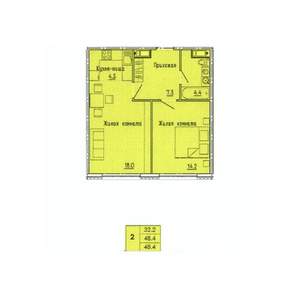 2-к квартира, строящийся дом, 48м2, 3/18 этаж