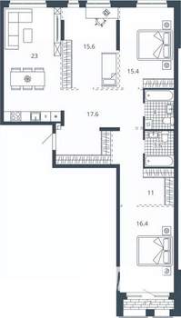 3-к квартира, вторичка, 108м2, 8/23 этаж
